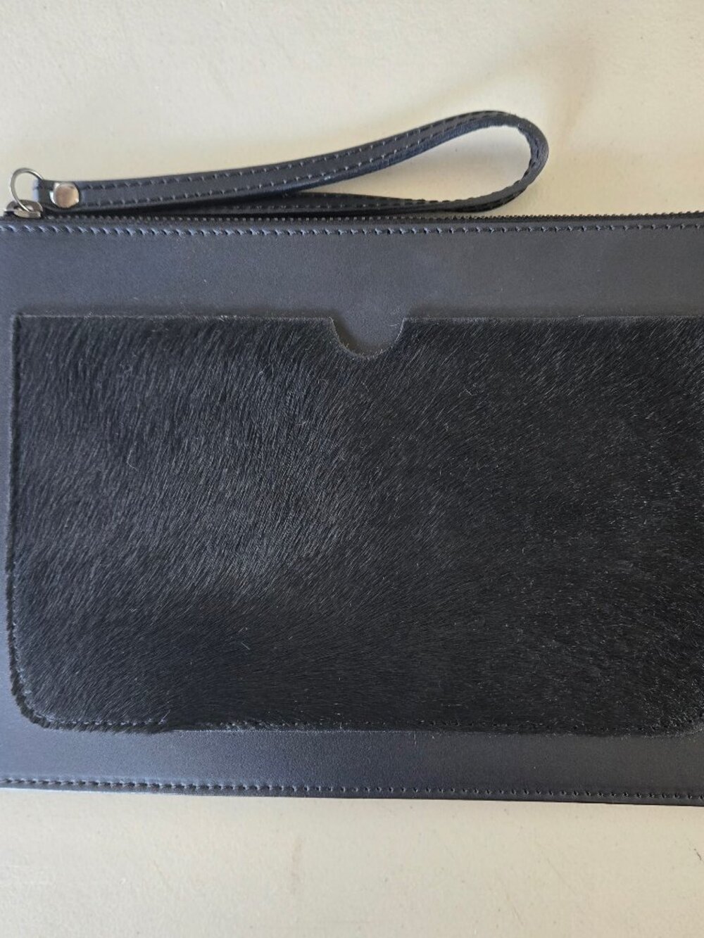 Italian Calf Hair and Leather Clutch Convertible Black Bag